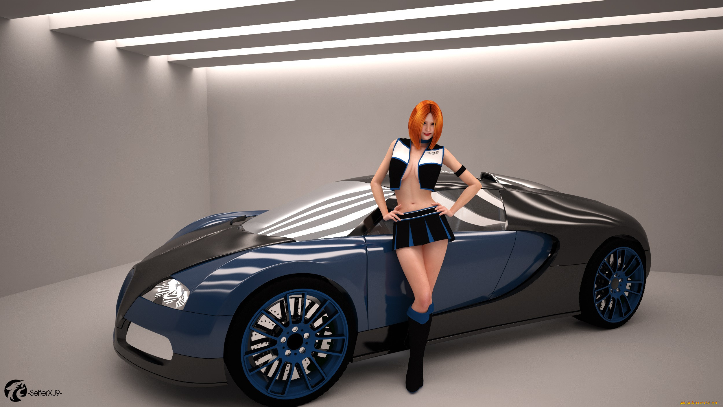 Обои Автомобили 3D Car&Girl, обои для рабочего стола, фотографии автомобили,  3d car&girl, фон, автомобиль, взгляд, девушка Обои для рабочего стола,  скачать обои картинки заставки на рабочий стол.